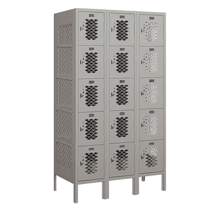 SALSBURY INDUSTRIES 5 Tier Box Vented Locker, 36"Wx66"Hx18"D, 15 Door, Gray, Unassembled 75358GY-U